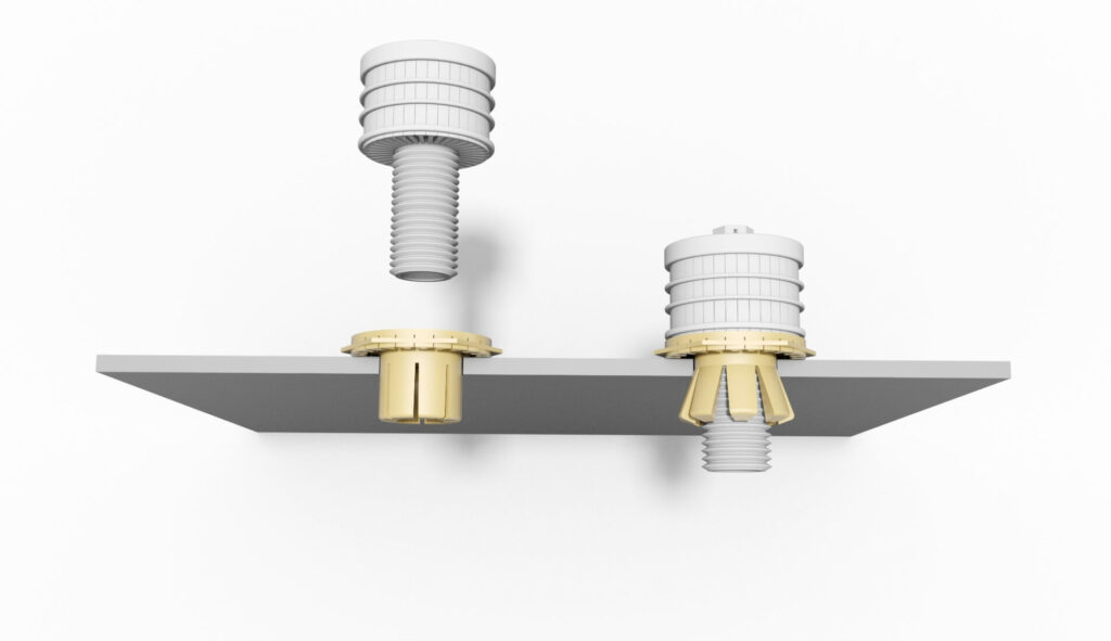 DB65 Filtersystem mit zwei Schraubanschlüssen in verschiedenen Farben auf einer grauen Fläche.
