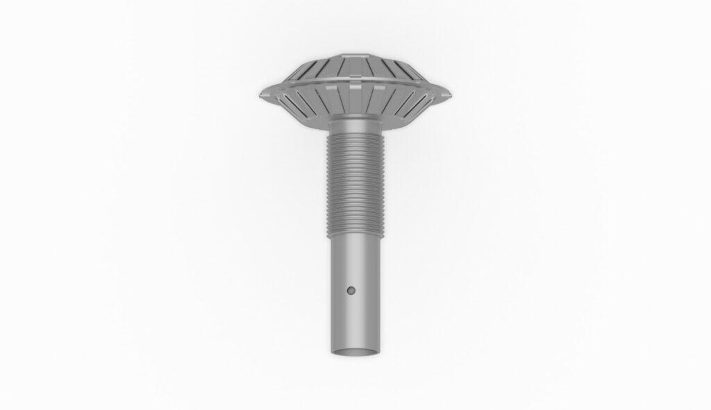 Graue Filterdüse mit Gewinde M20x1.5 und einem konischen Kopf, geeignet für verschiedene Anwendungen.